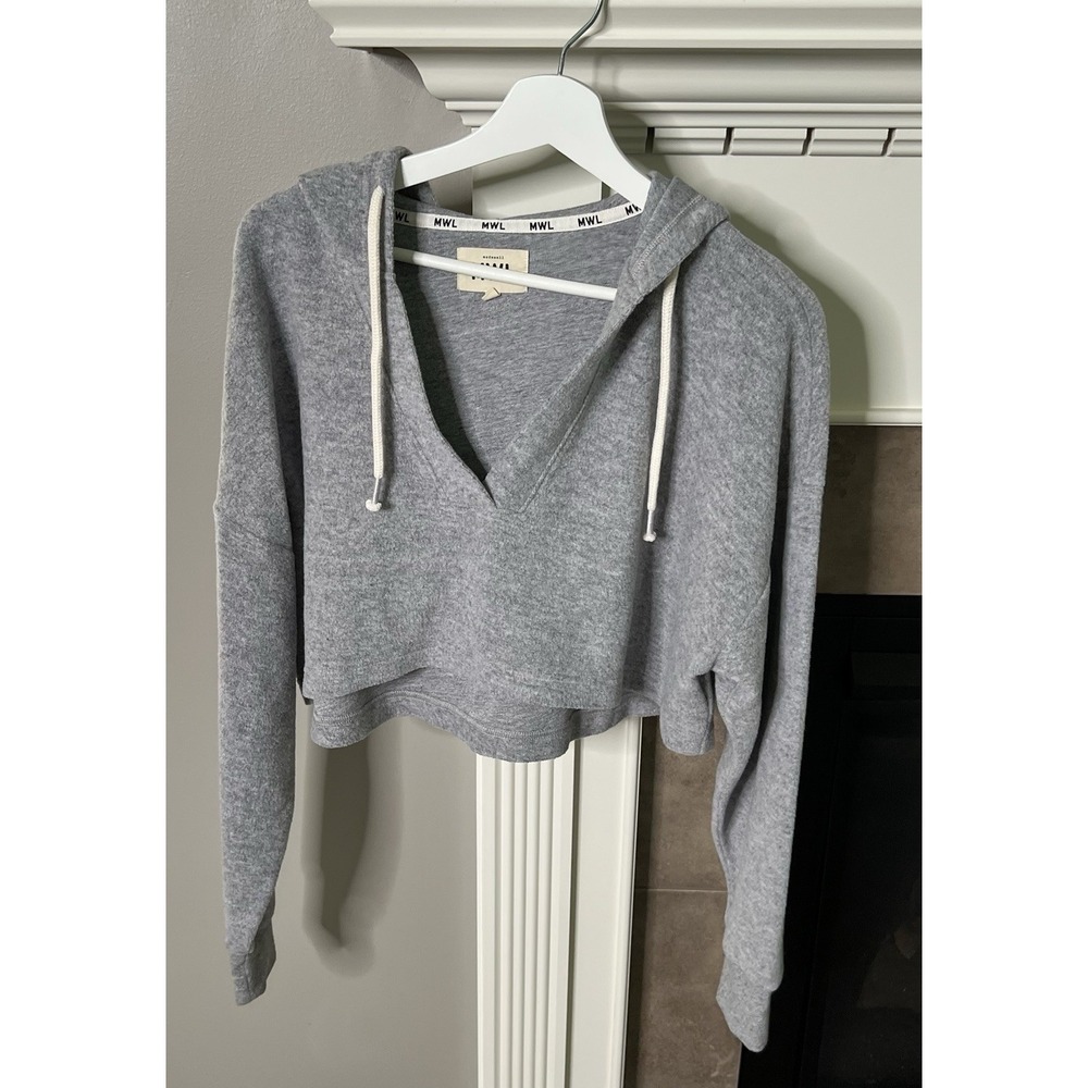 Madewell MWL Women's Crop Sweatshirt Hoodie Long Sleeve Gray Size M
